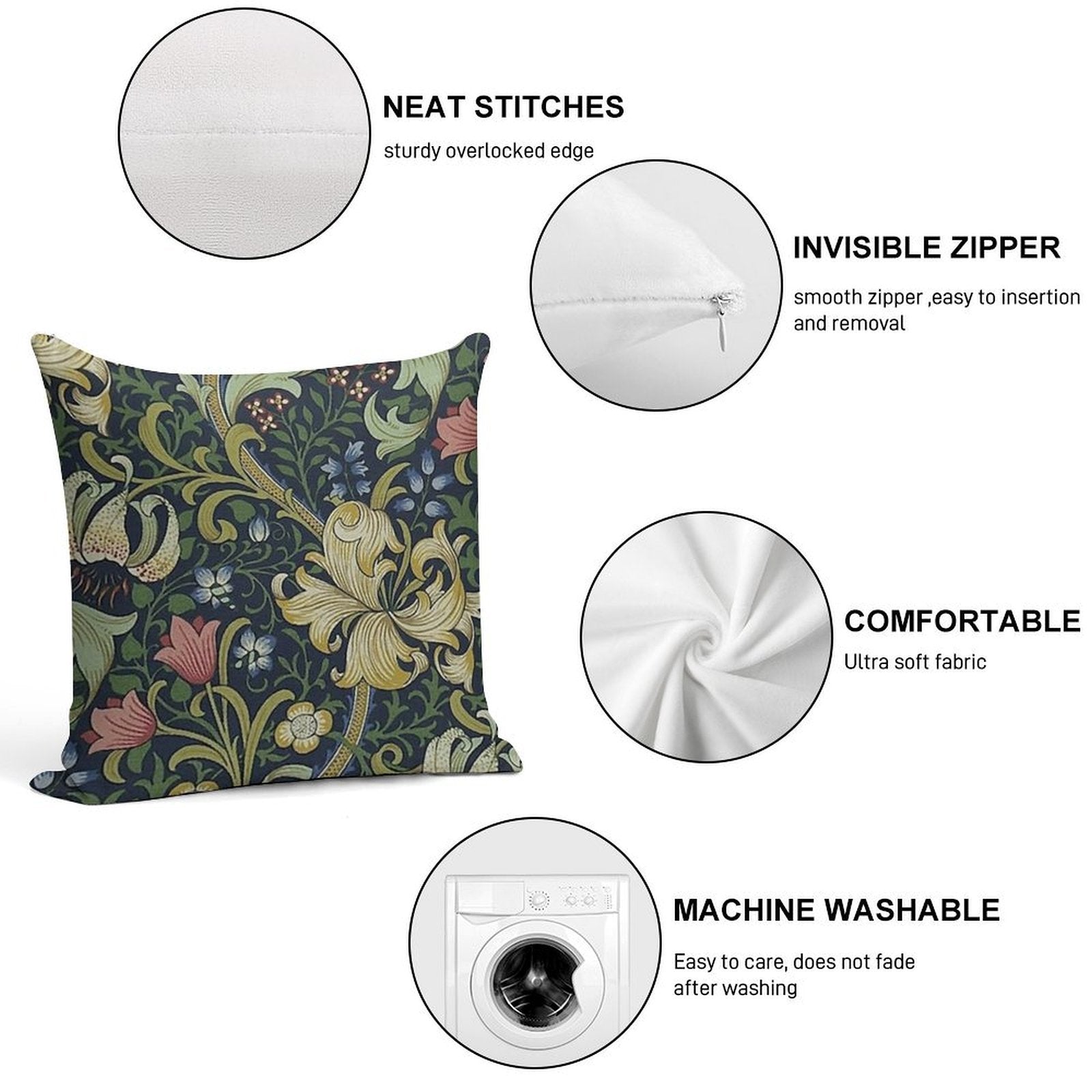 William Morris Golden Lily Pattern Soft Durable Construction Throw Pillow