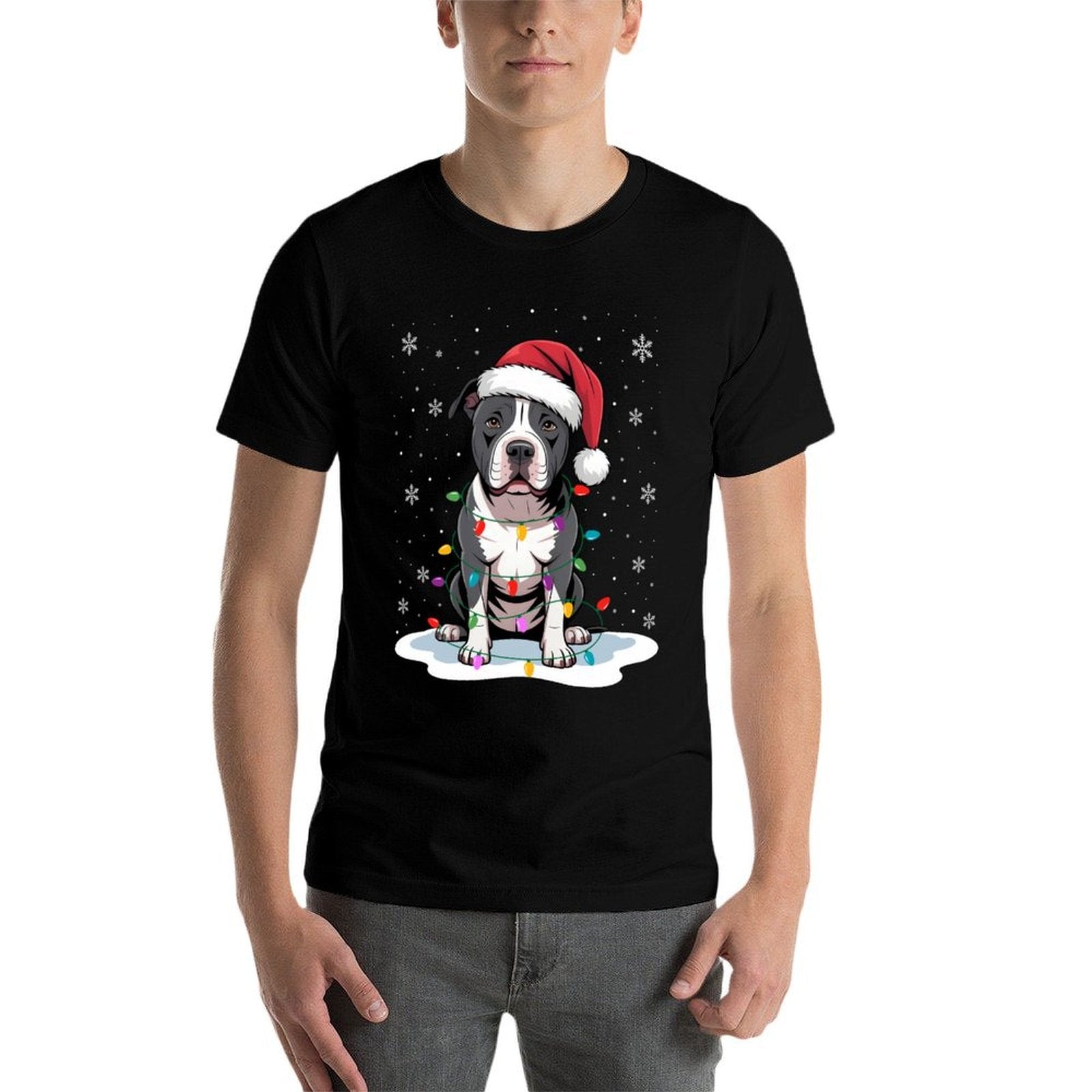 Pitbull Christmas Lights Santa Xmas Pet Dog Lover  Oversized Silhouette T-Shirt