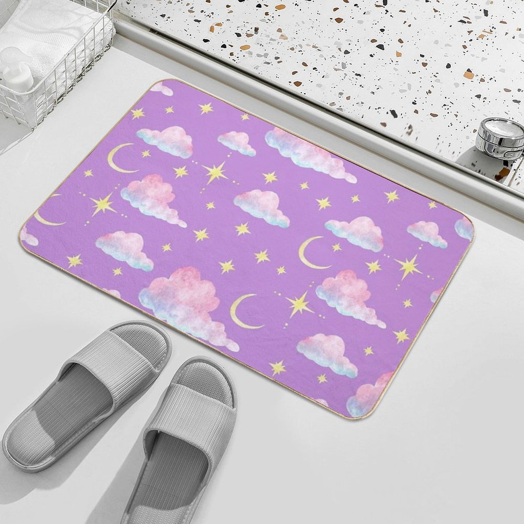 Purple Evening Sky with Moon, Stars And Clouds  Slip-Resistant Bath Mat