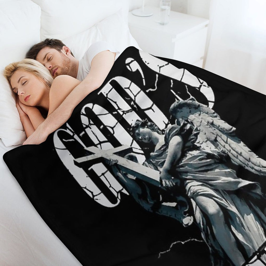 Angel with Cross, God’s Will Cracked Typography Design All-season Throw Blanket