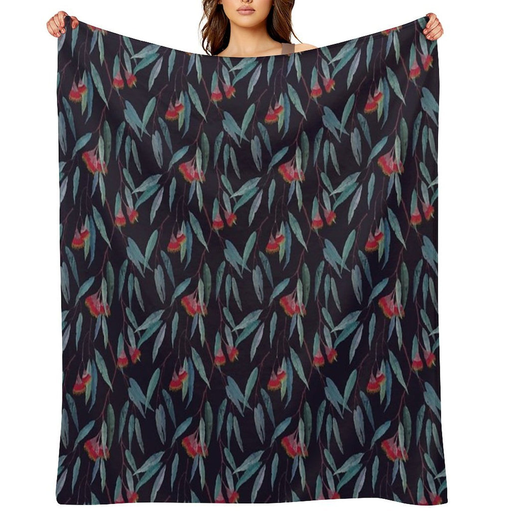 Eucalyptus Leaves And Flowers on Dark Shrink-resistant Throw Blanket