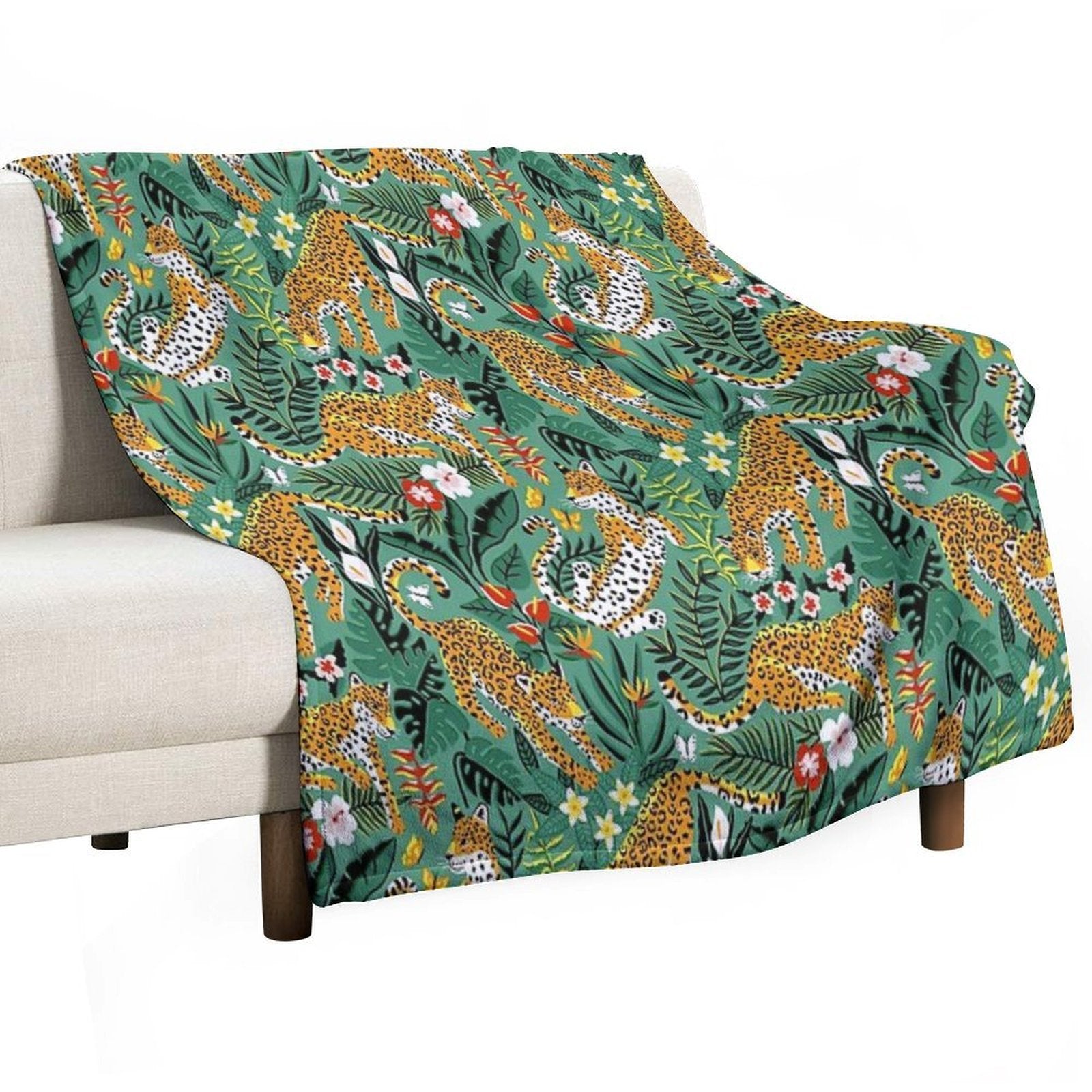 Dancing Jaguar Jungle - Green All-season Throw Blanket