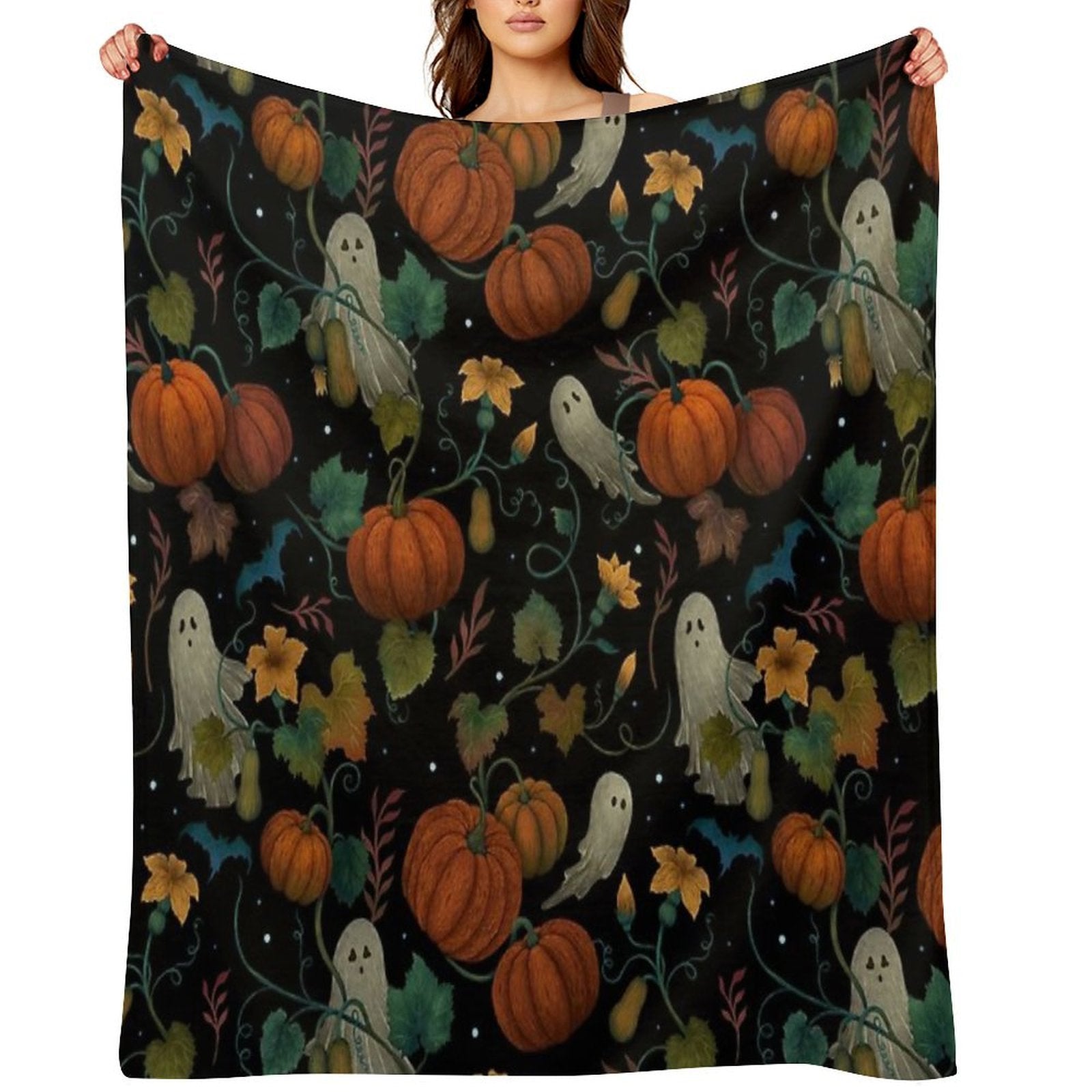 Pumpkin Ghost Pattern Versatility Throw Blanket