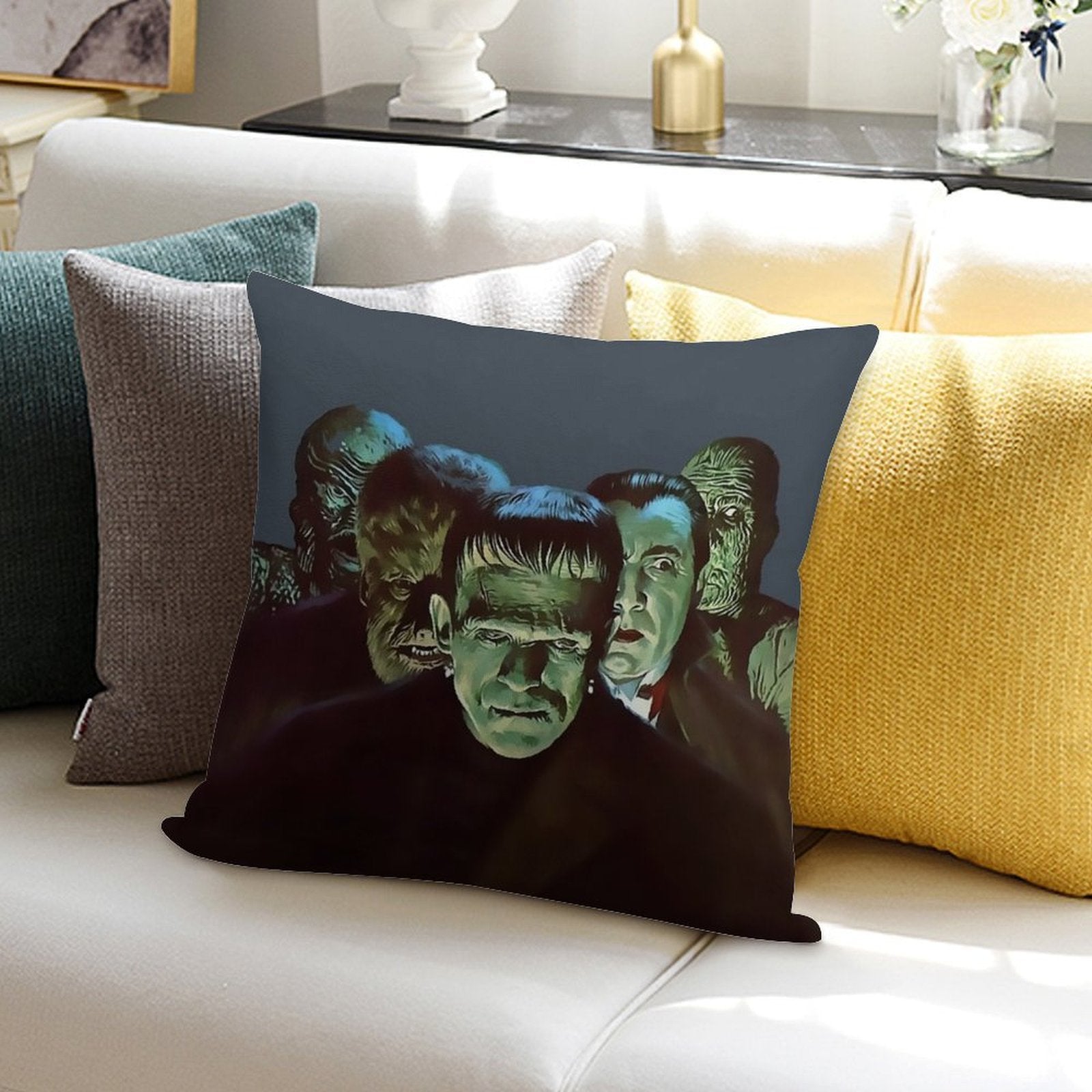 Gang of Monsters Soft Short Plush Fabric Throw Pillow