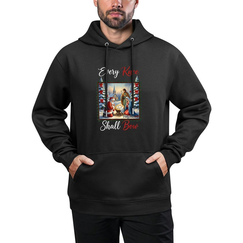 Every Knee Shall Bow Santa Christmas Nativity Scene Xmas Shape Retention Hoodie