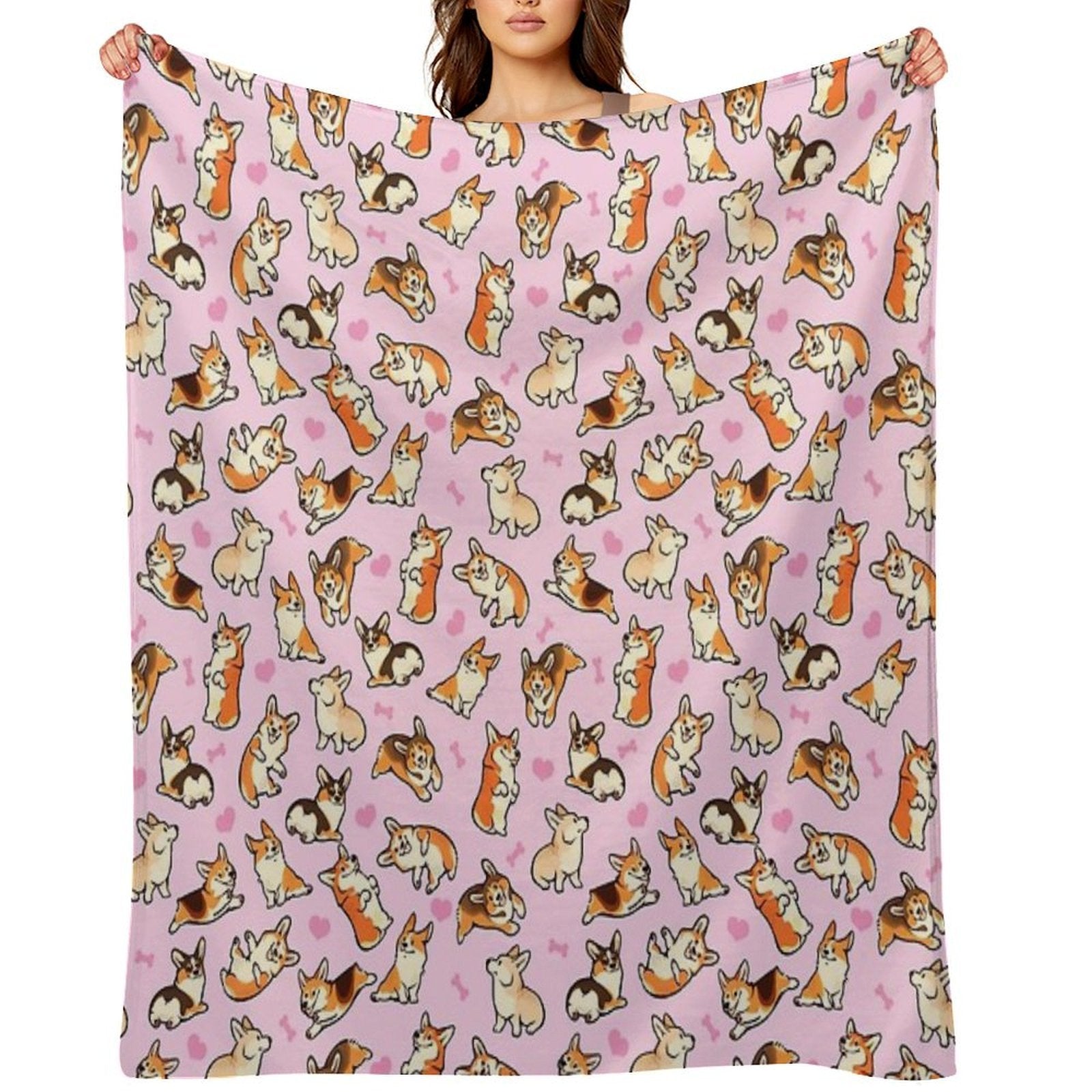 Lovey Corgis in Pink Comfort Throw Blanket