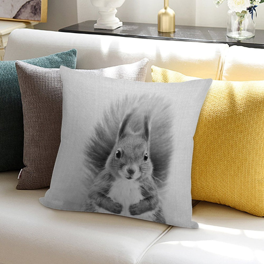Squirrel 2 - Black & White Soft Warmth Comfort Throw Pillow