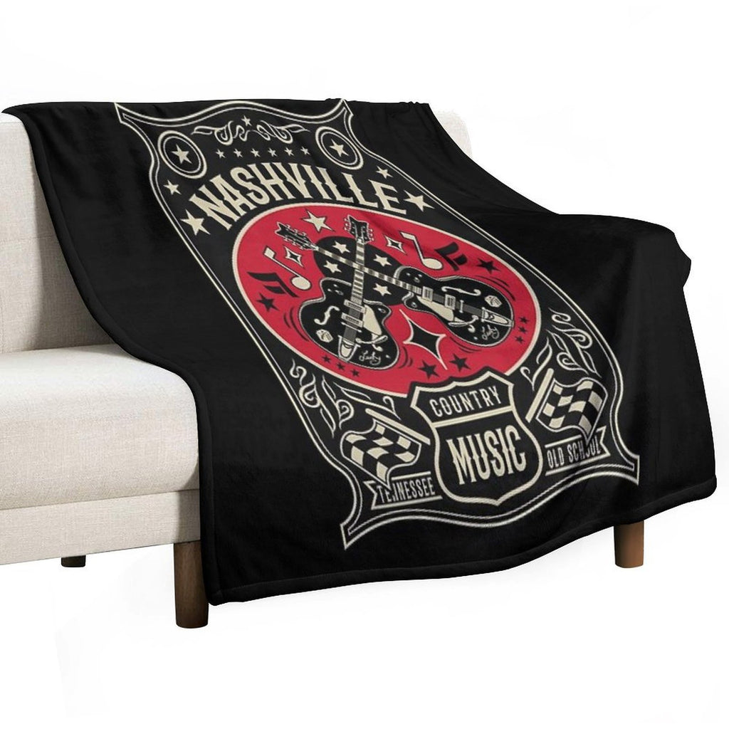 Country Music Lover Vintage Nashville Retro Tennessee Rockabilly Guitars All-season Throw Blanket