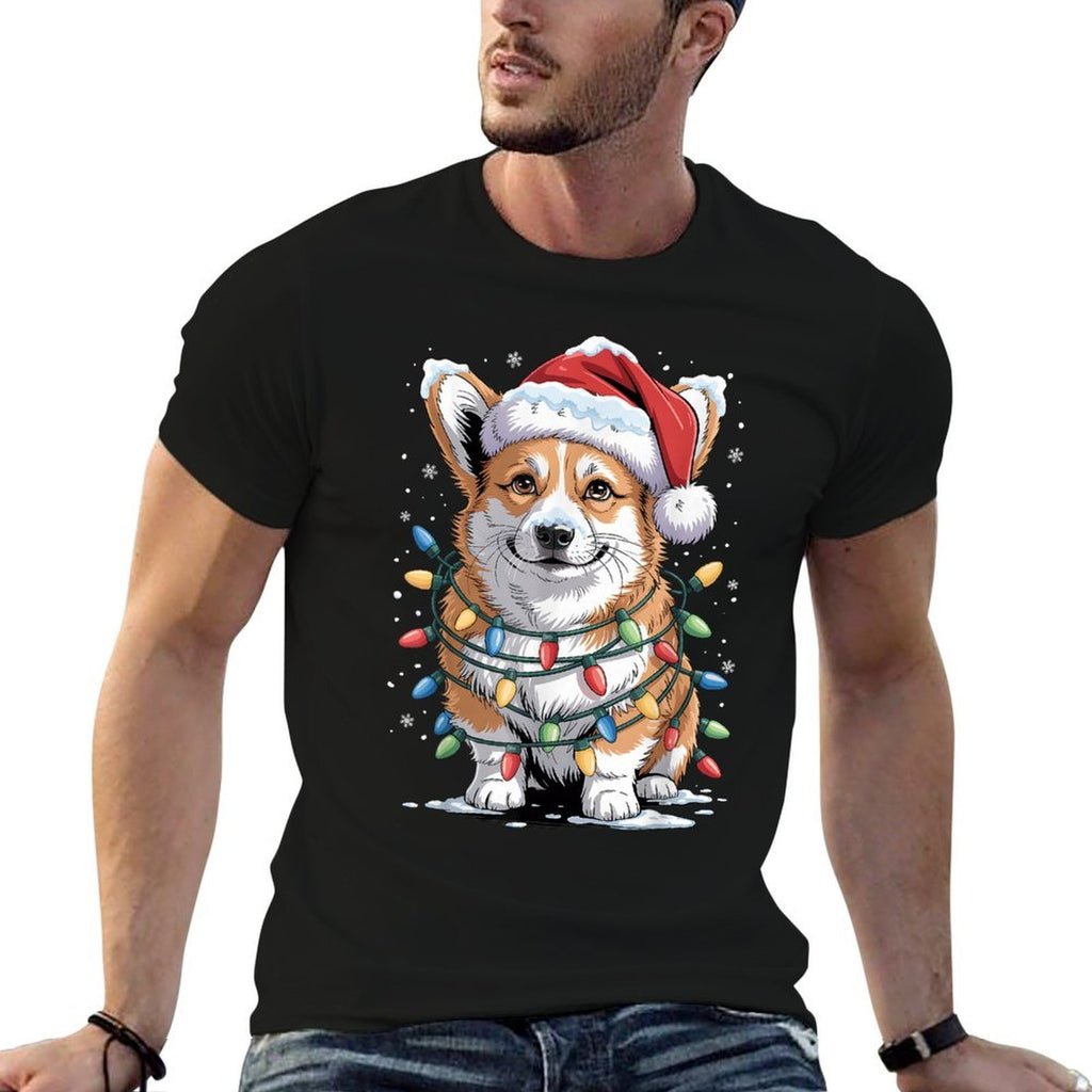 Cute Corgi Christmas Tree Santa Lights Dog Xmas Corgi  Lightweight T-Shirt
