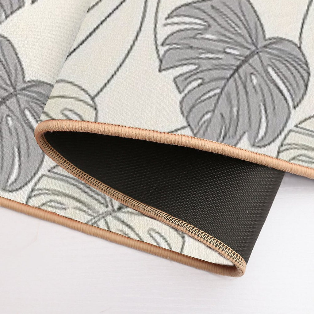 Tropical Monstera Leaves with Thin Black Outlines  Absorbent Bath Mat