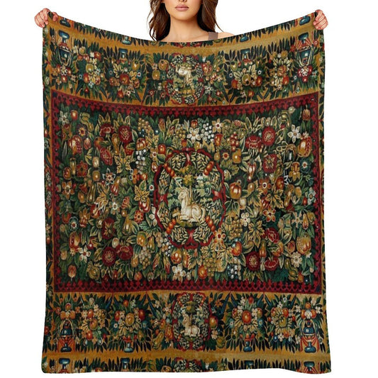 Medieval Unicorn Floral Tapestry Velvety-soft Throw Blanket