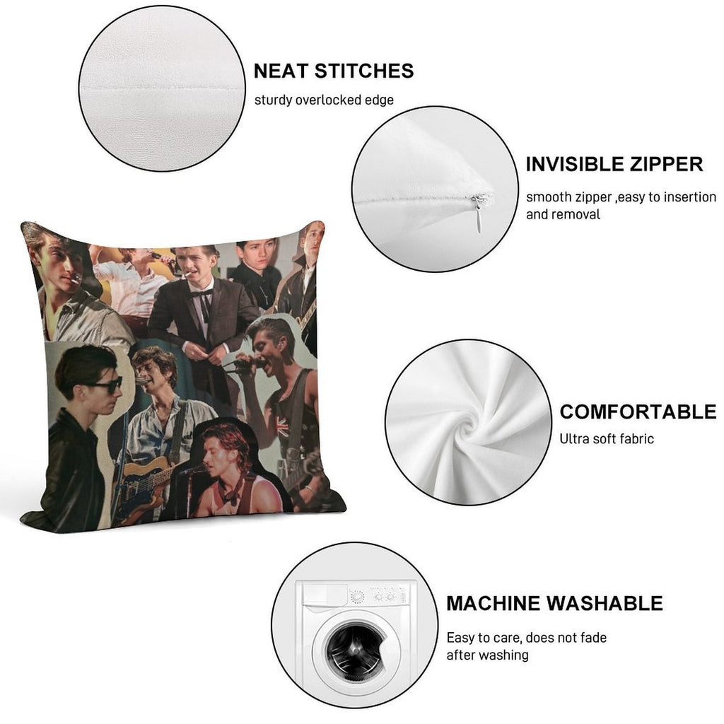 Alex Turner Arctic Monkeys Collage Soft Reinforced Edging Throw Pillow