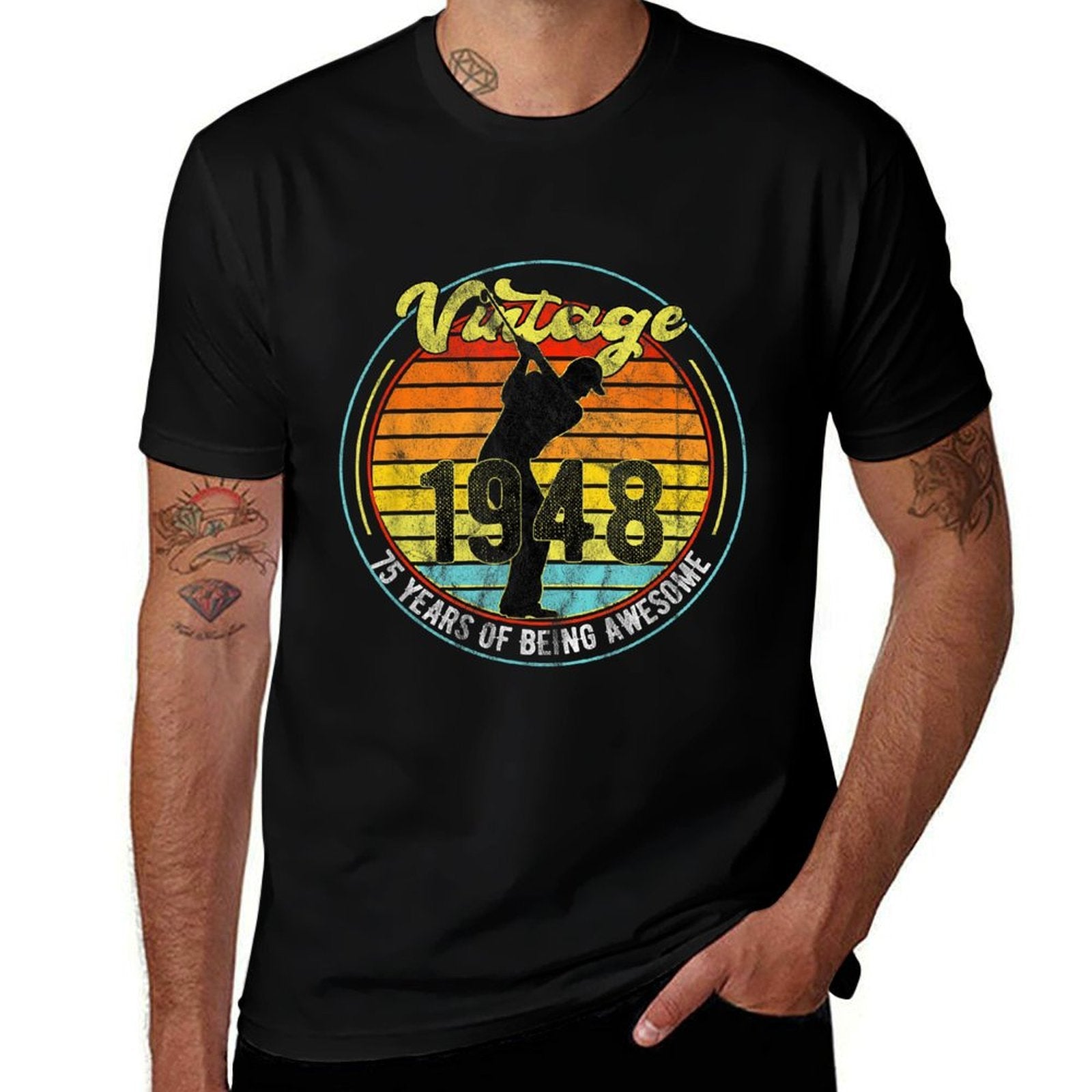 75 Year Old Gifts Vintage Golf Golfer 1948 75th Birthday  Rolled Sleeves T-Shirt