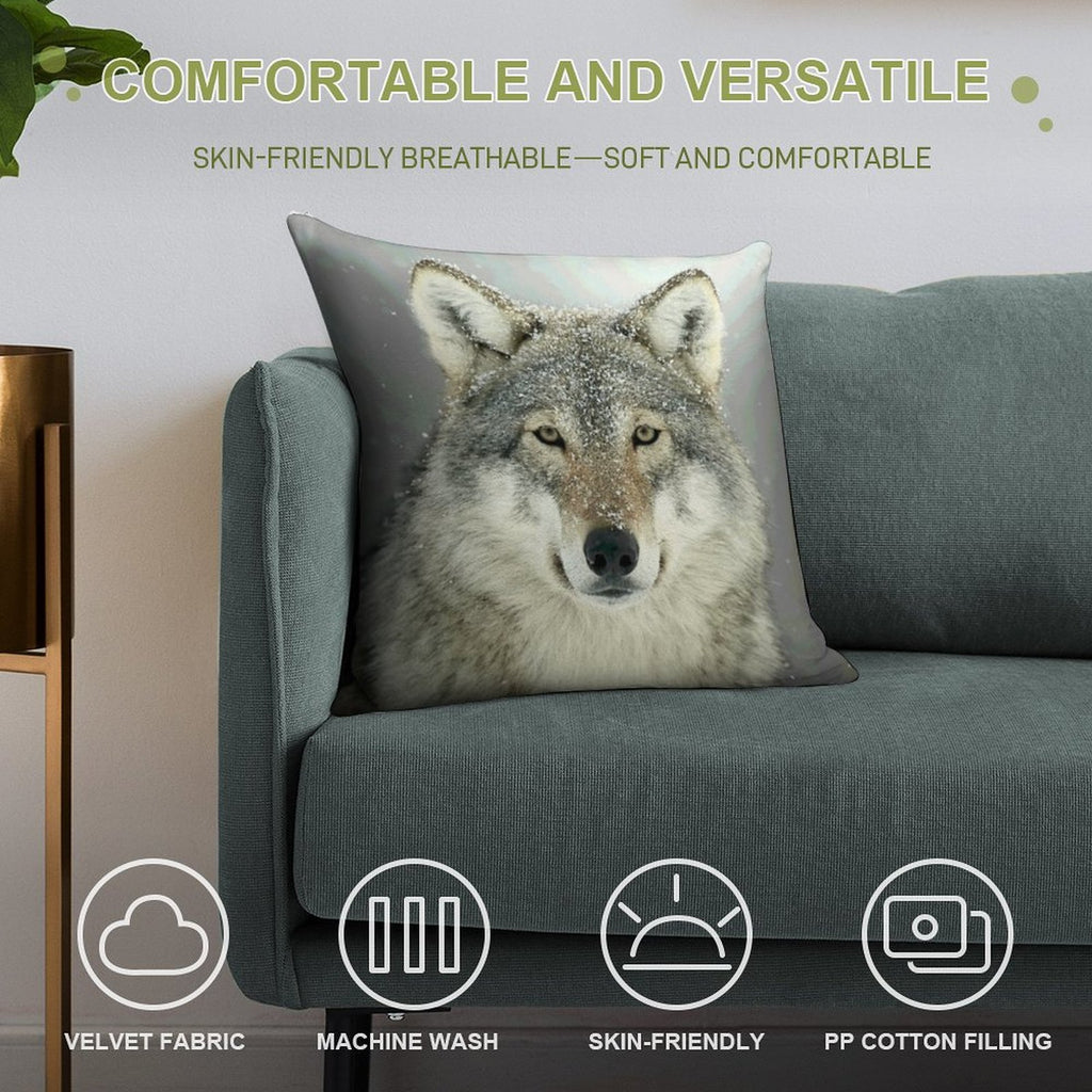 GREY WOLF Soft Shrink-Resistant Throw Pillow