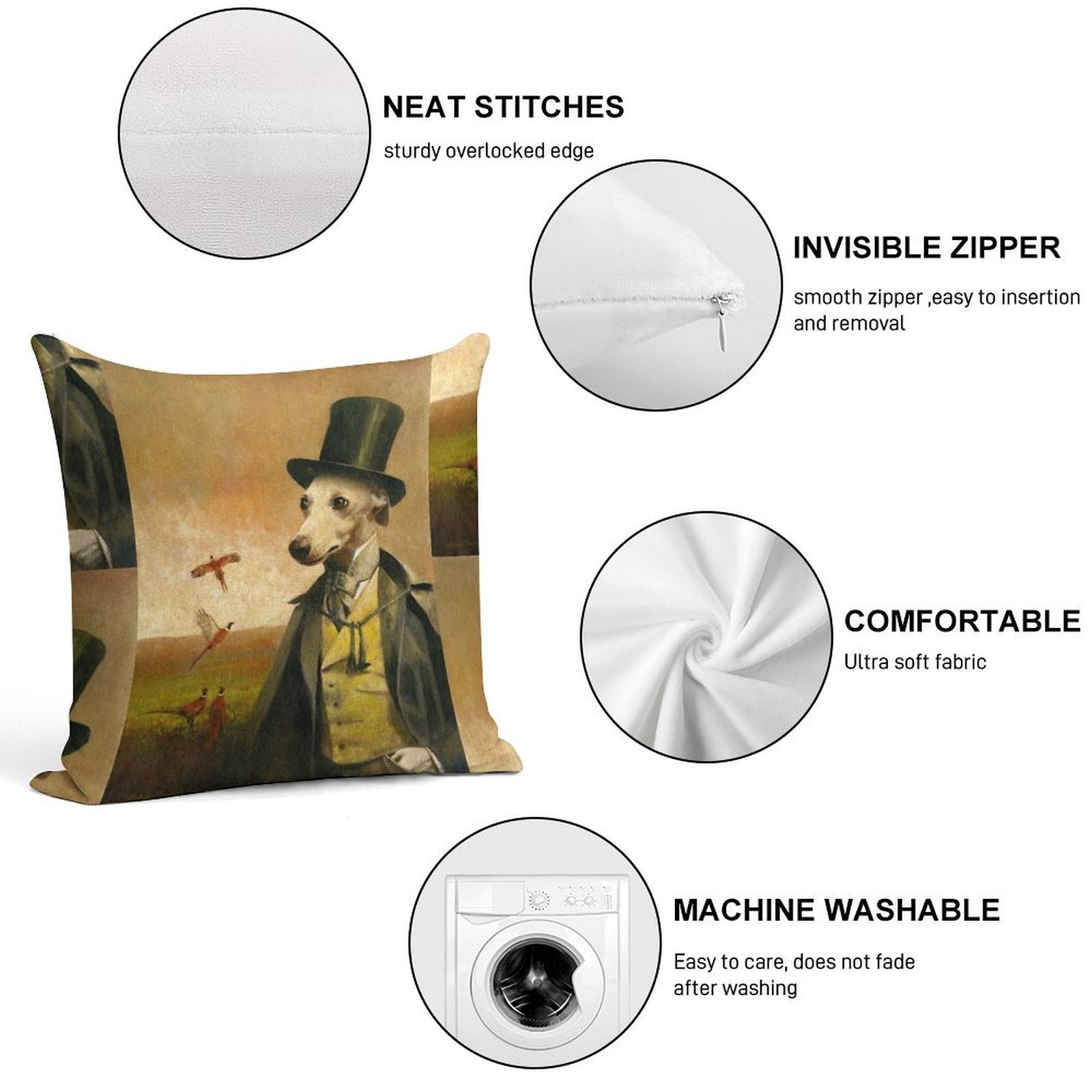 Victorian Whippet Soft Warmth Comfort Throw Pillow