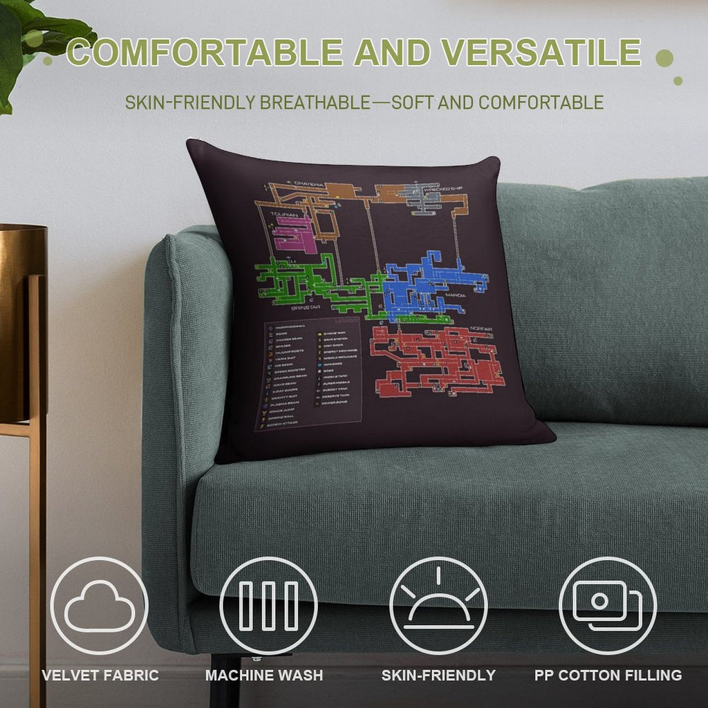 Super Metroid Map Soft Anti-Pilling Throw Pillow