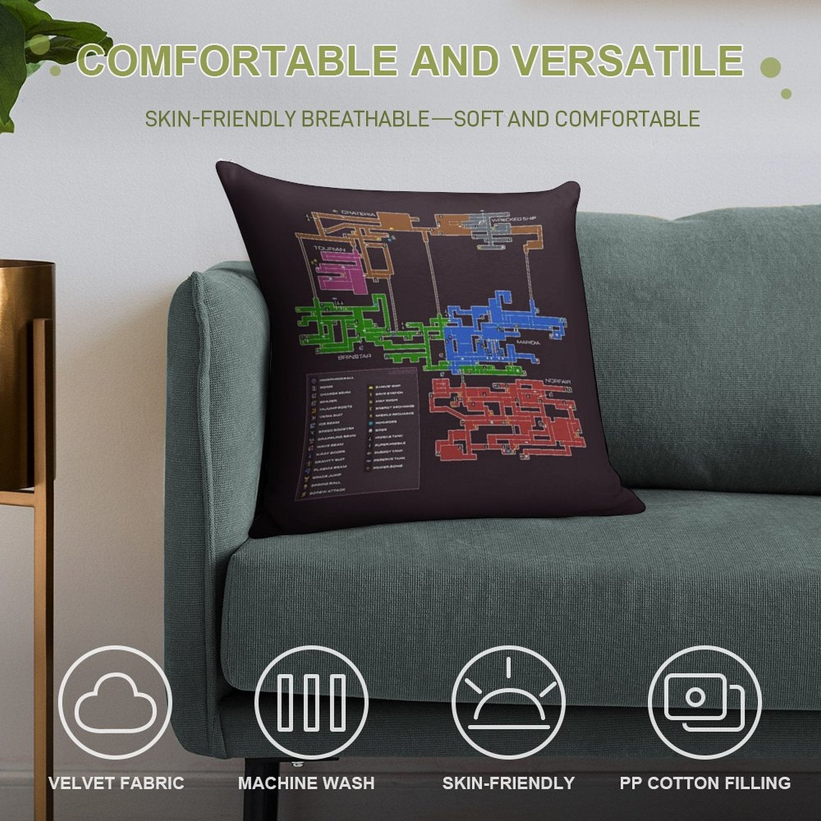 Super Metroid Map Soft Anti-Pilling Throw Pillow
