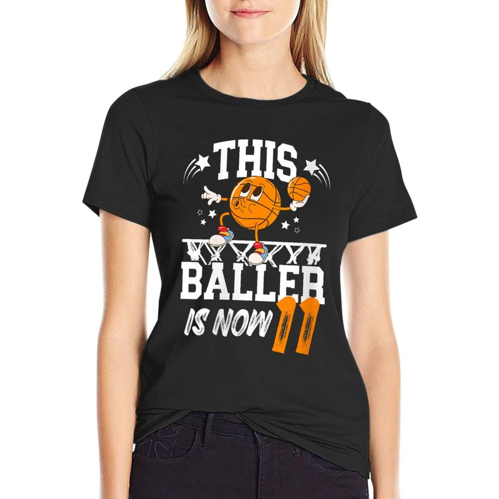 Womens 11th Basketball Birthday Eleven Year Old Basketball Player  Fade-proof Color T-Shirt