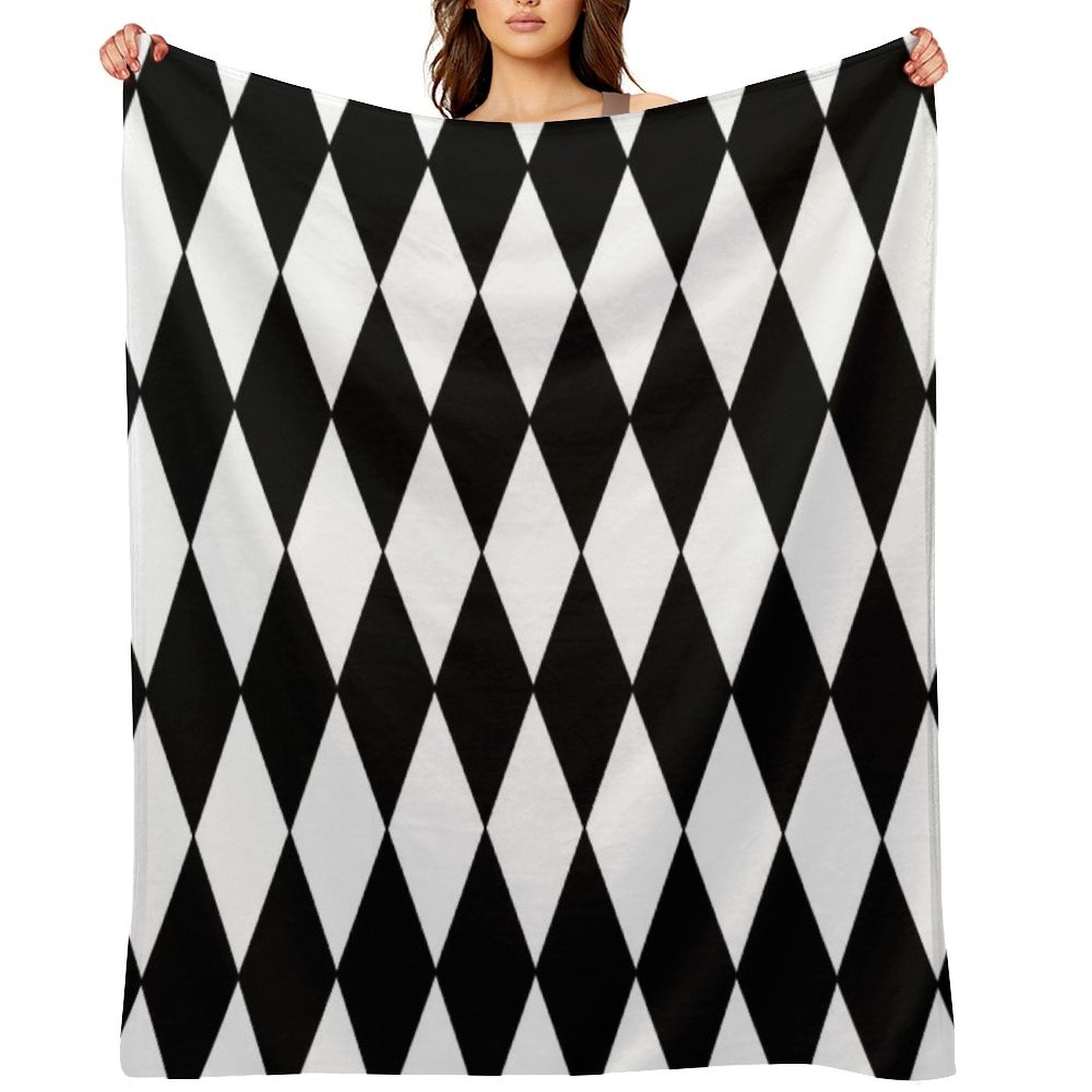 Black White Harlequin Wrinkle-free Throw Blanket