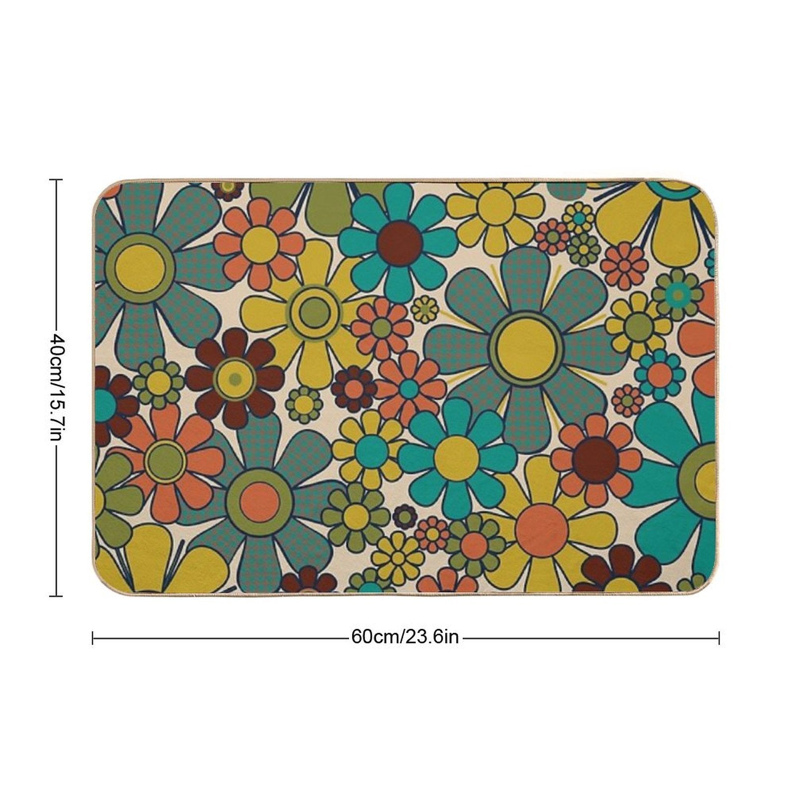 Retro Garden Gingham Flowers 70s Floral Pattern 2 in Mid Century Modern Olive Mustard Teal Orange  Anti-Trip Bath Mat