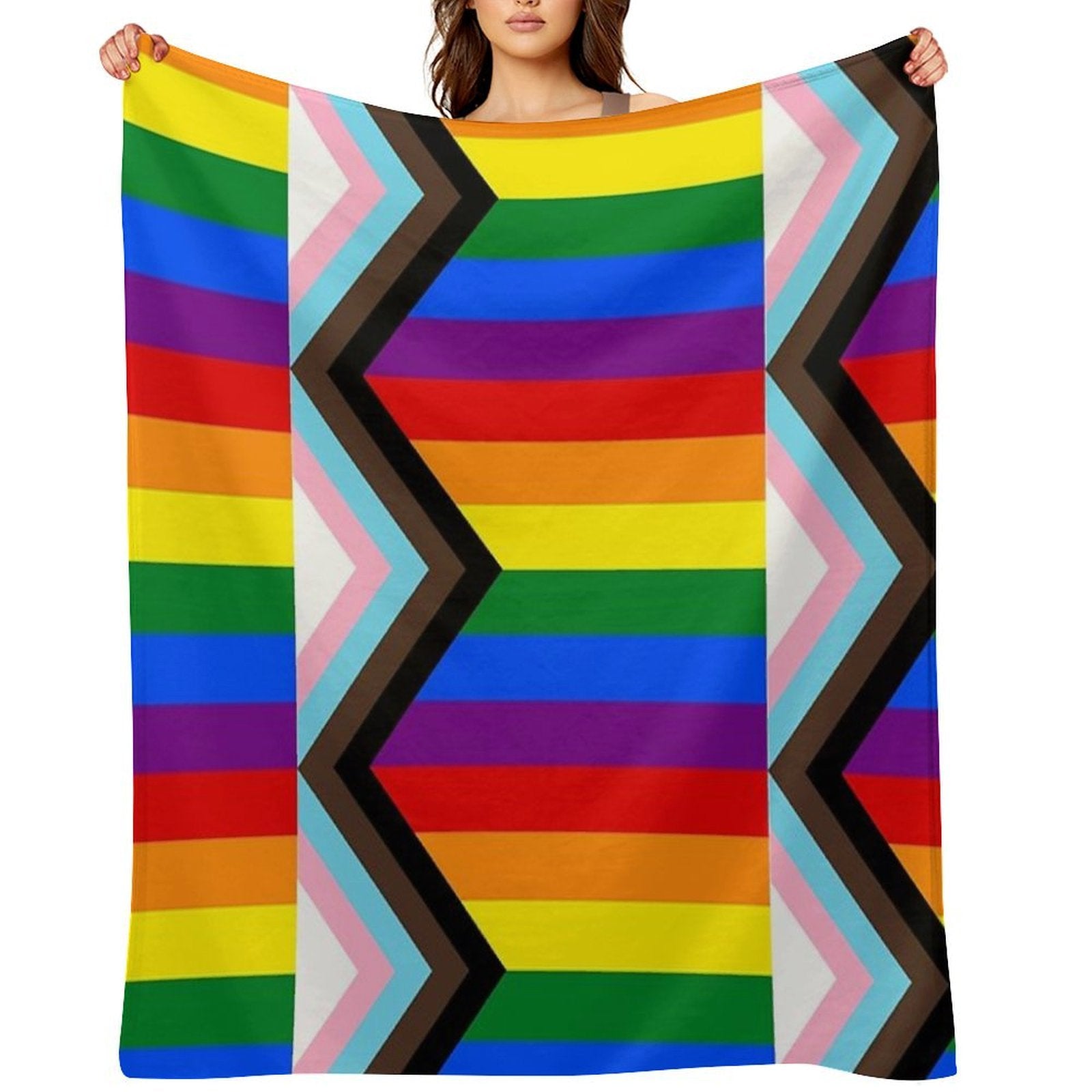 Progress Pride Flag Shrink-resistant Throw Blanket