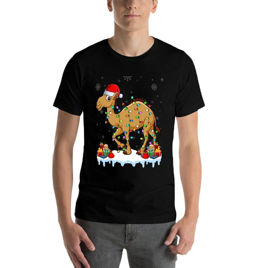 Camel Wearing Xmas Lights Santa Hat Camel Christmas  Slim-fit Cut T-Shirt