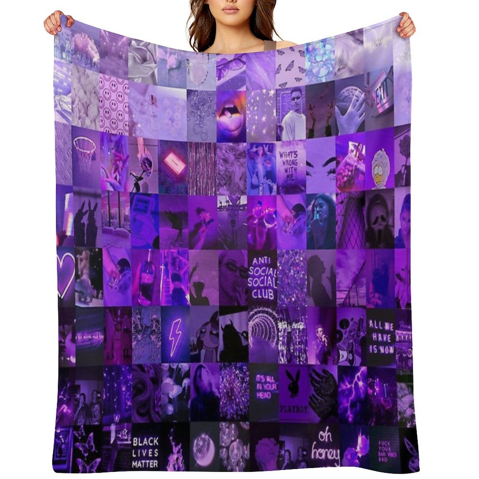 Purple Vibes Aesthetic Collage Comfort Throw Blanket