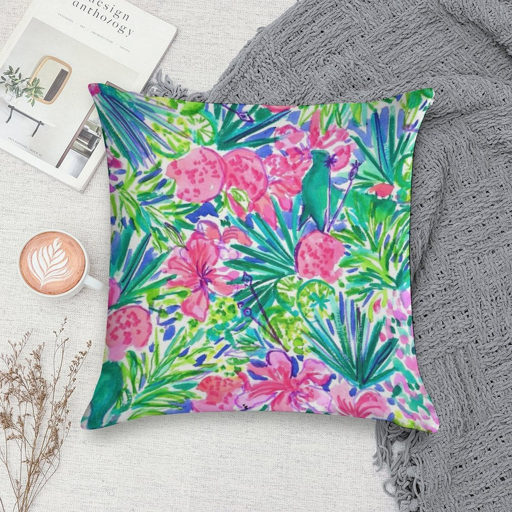 Island Pulitzer Leaf Soft Short Plush Fabric Throw Pillow