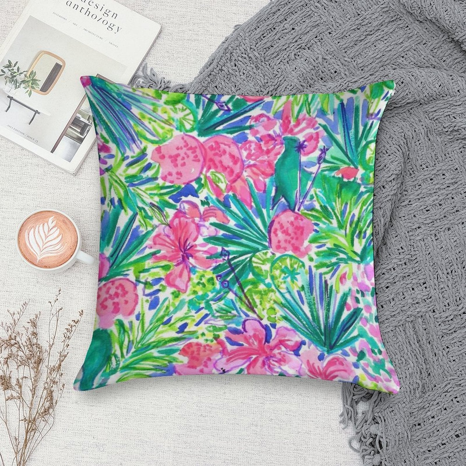 Island Pulitzer Leaf Soft Short Plush Fabric Throw Pillow