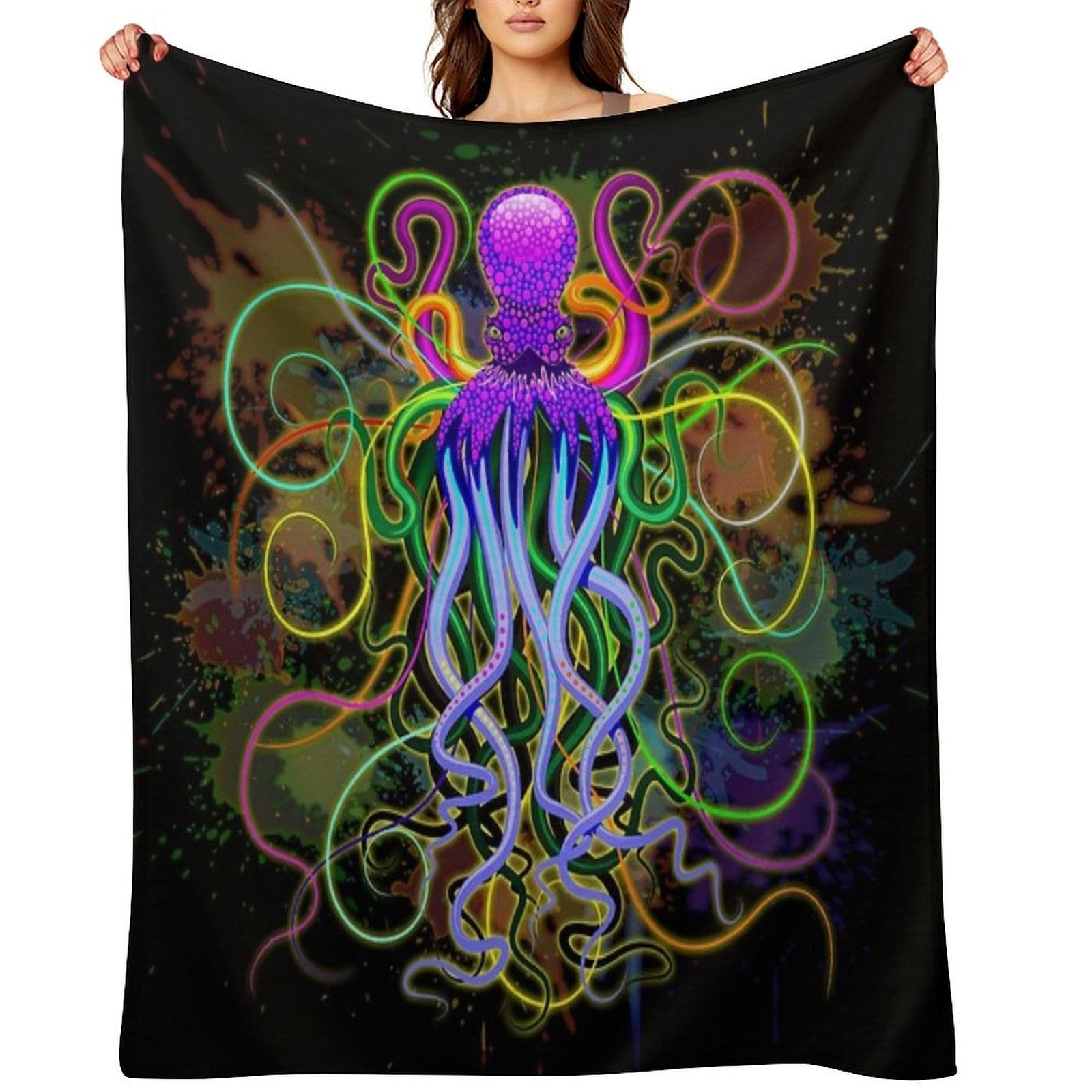 Octopus Psychedelic Luminescence Gift-ready Throw Blanket
