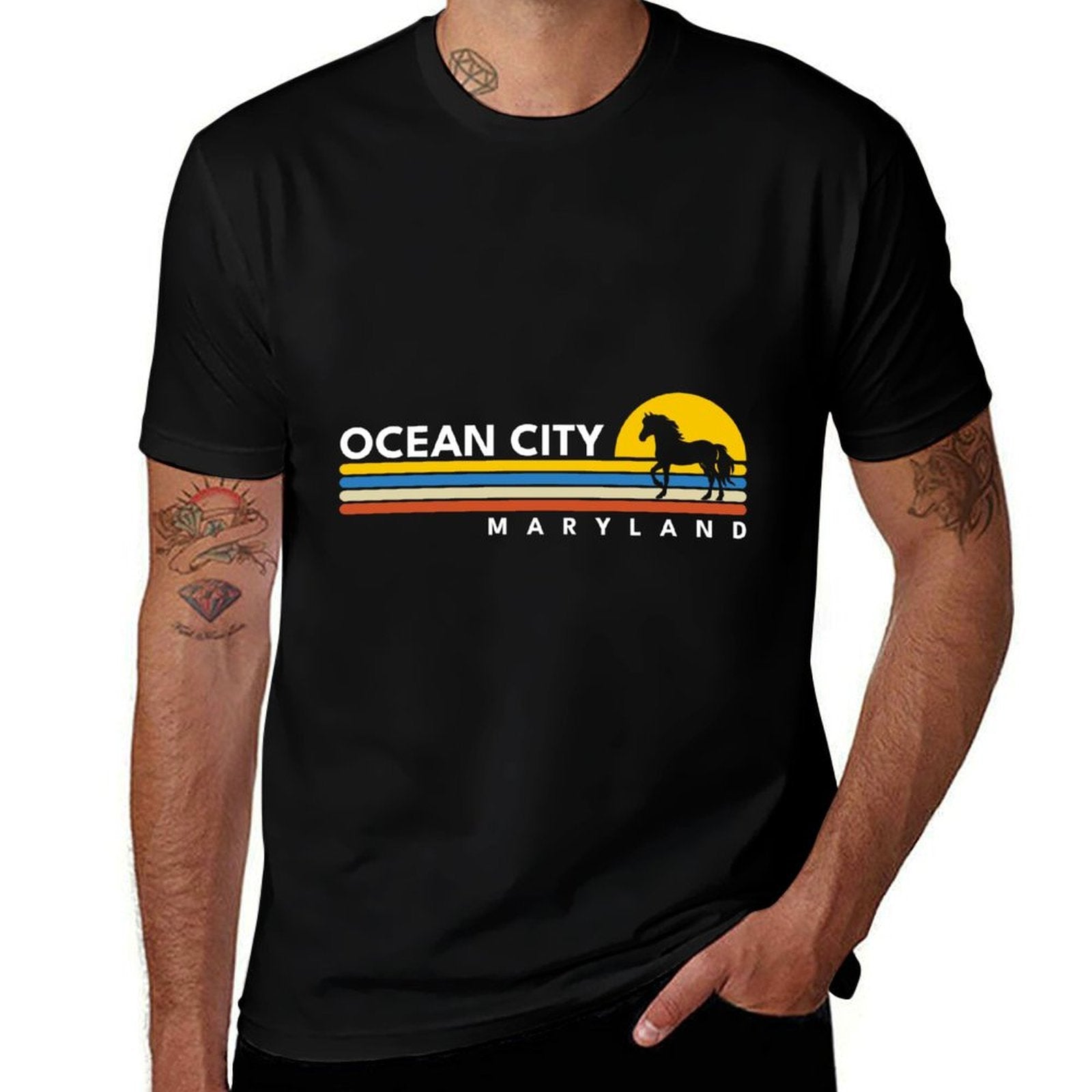 Ocean City Maryland MD Vintage Retro Souvenirs Horses  Vintage-inspired T-Shirt