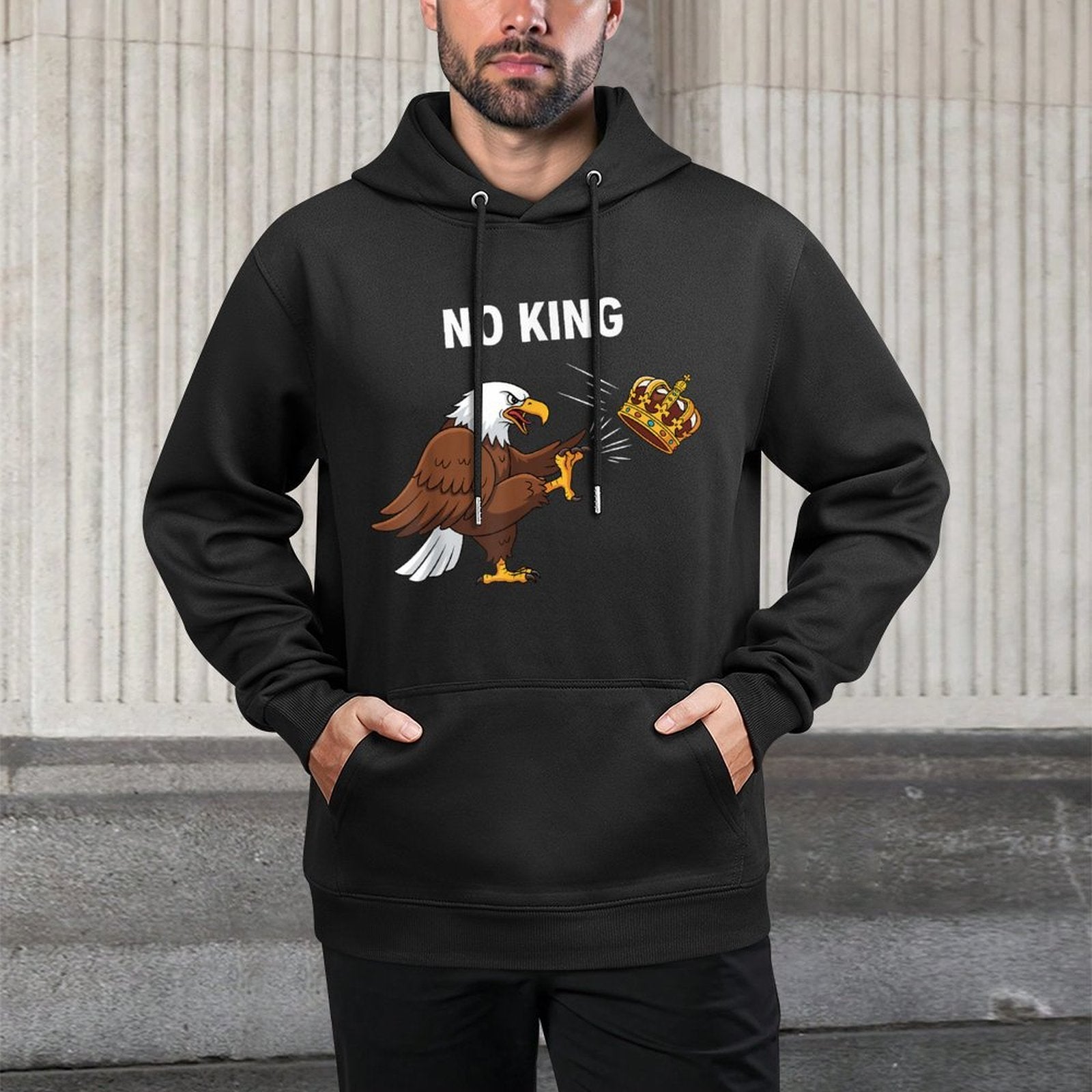 Nope No Kings In America Bald Eagle Kicking Crown Resistance Pilling-Resistant Hoodie