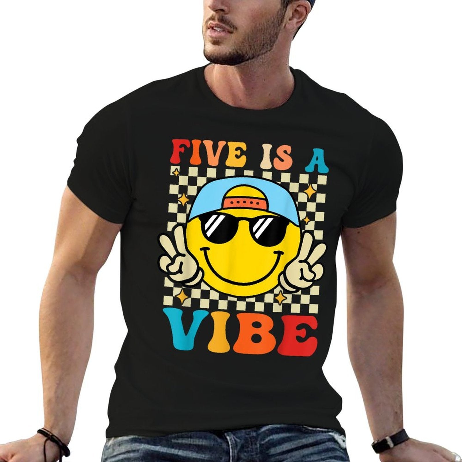 Five Is A Vibe 5th Birthday Groovy Boys Girls 5 Years Old  Polyester Blend T-Shirt