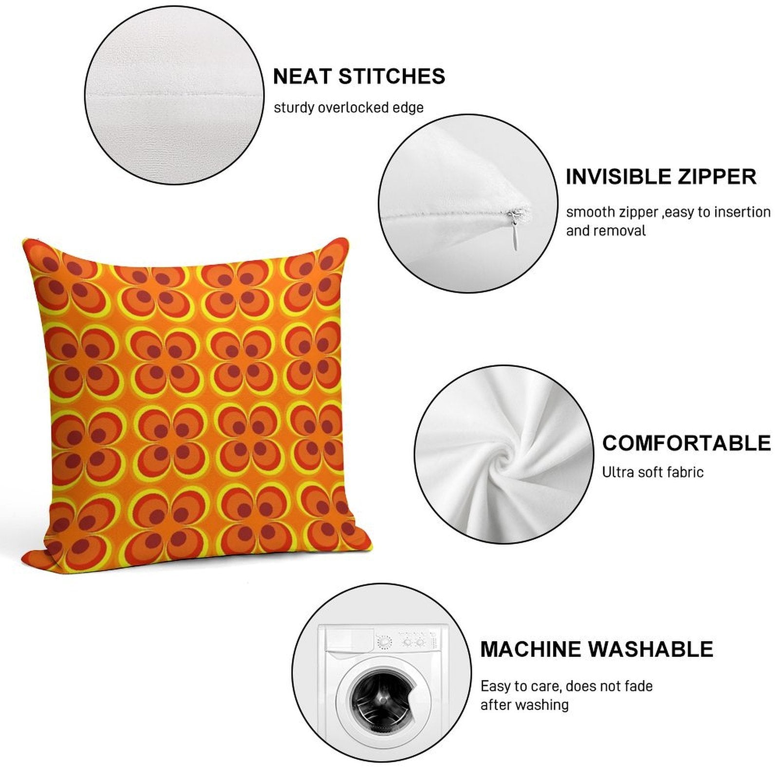 1970s Burnt Orange Retro Design Soft Decorative Cover Throw Pillow