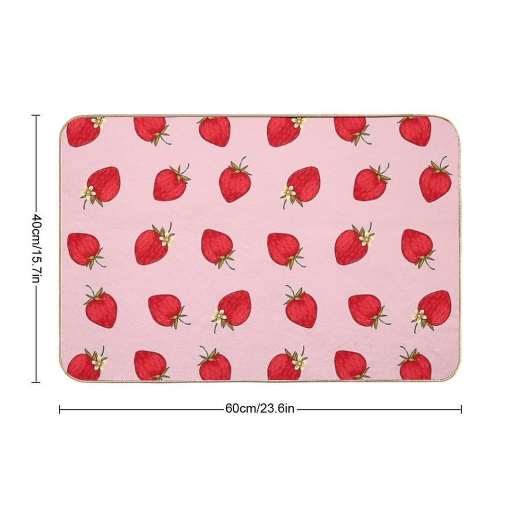 Cute Strawberries Pattern Red Pink Pastel Aesthetic  Easy Maintenance Bath Mat