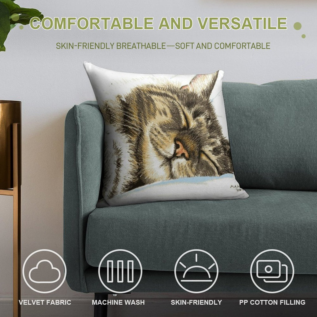 Sleeping Tabby Cat Soft Washable Throw Pillow