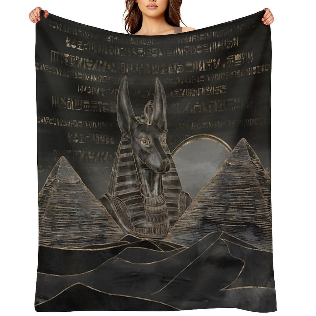 Anubis on Egyptian Pyramids Landscape Travel-friendly Throw Blanket