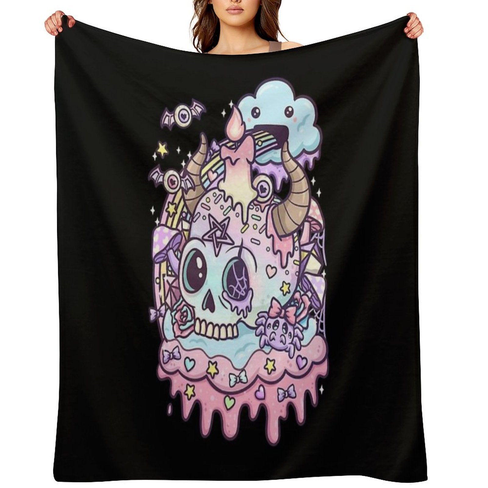 Pastel Goth Skull Kawaii Anti-pilling Throw Blanket