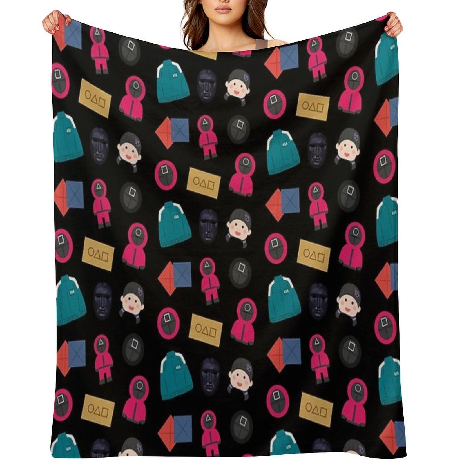 Player 456, Invitation Card, Pink Guard, Frontman, Ddakji, Young Hee Pack Squid Game Netflix Multi-functional Throw Blanket