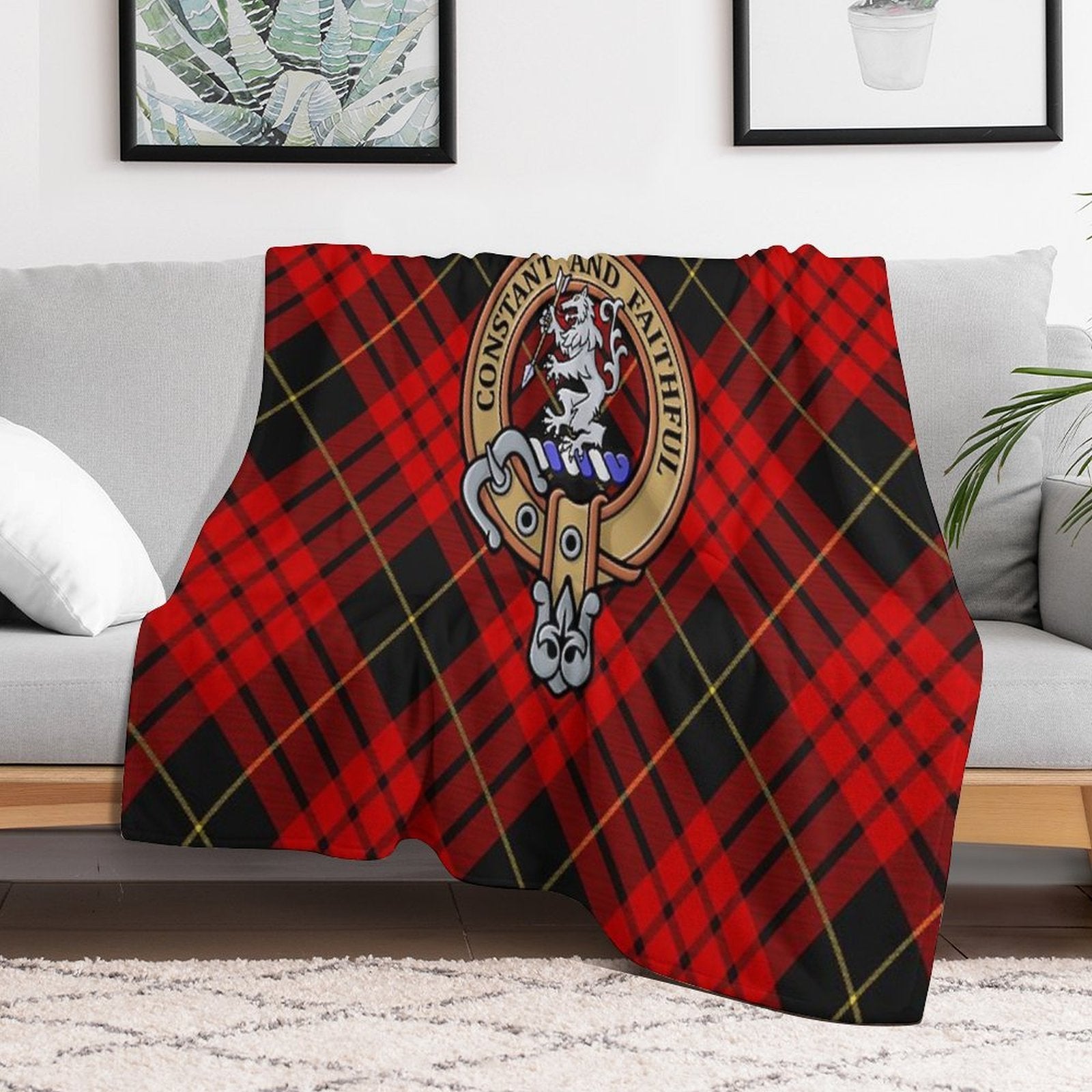 Clan MacQueen Crest over Tartan Premium Throw Blanket