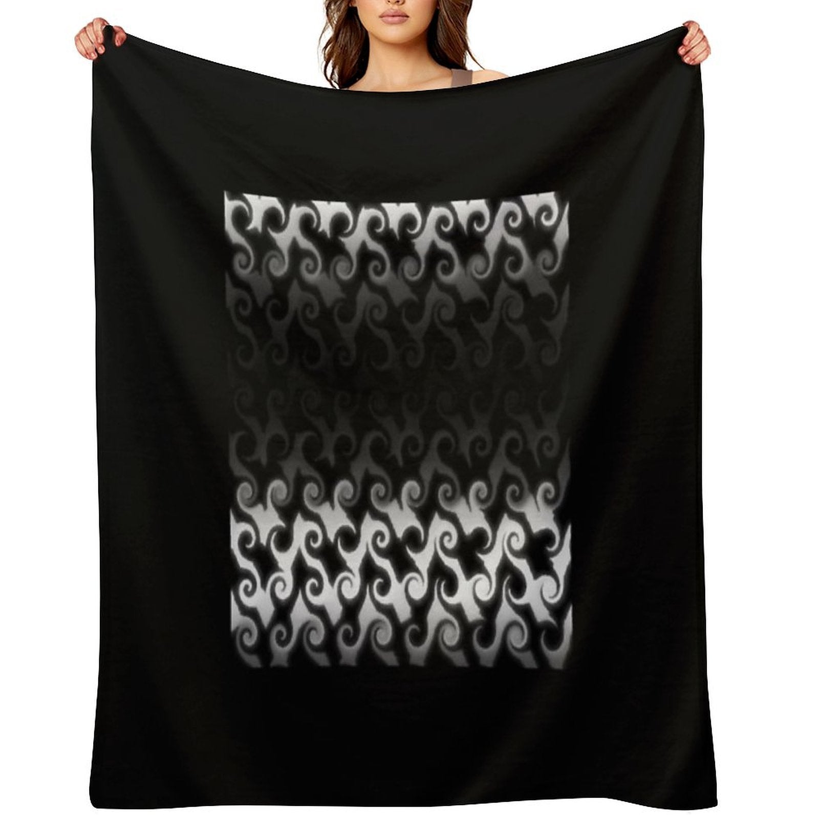 Black And White Curl Pattern. Eco-conscious Throw Blanket