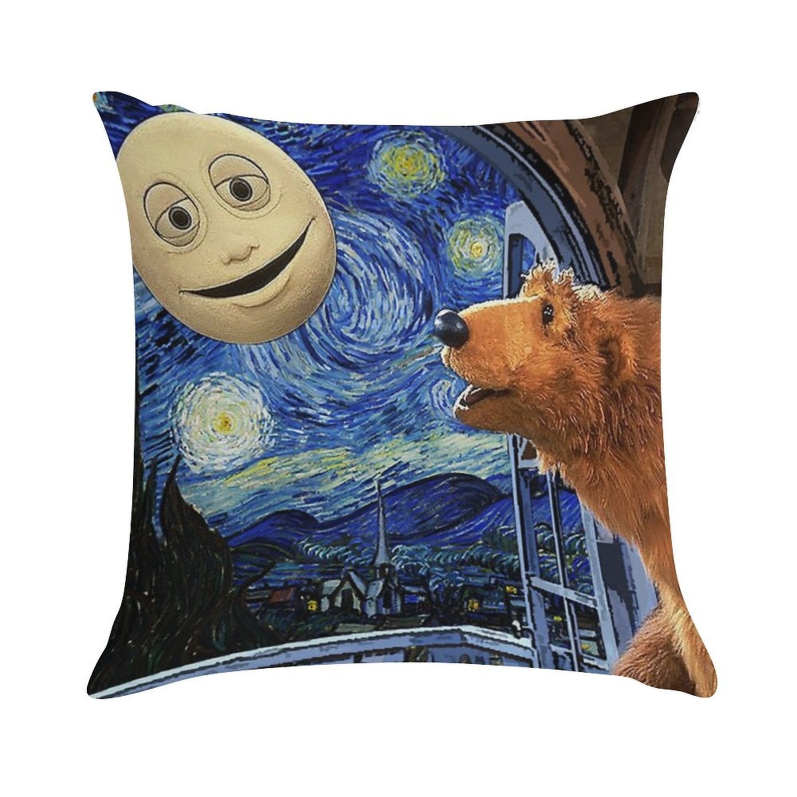 Bear in The Big Blue House with Starry Night Soft Easy Maintenance Throw Pillow
