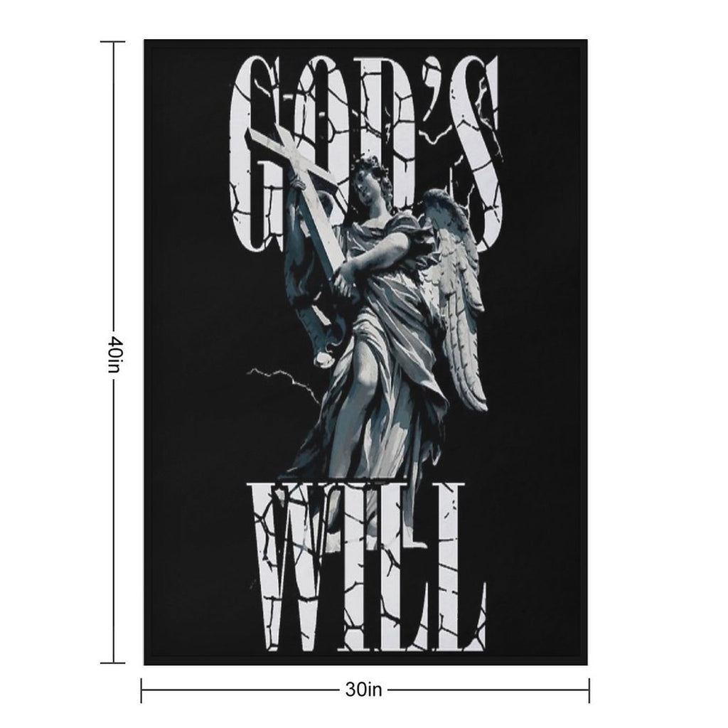 Angel with Cross, God’s Will Cracked Typography Design All-season Throw Blanket