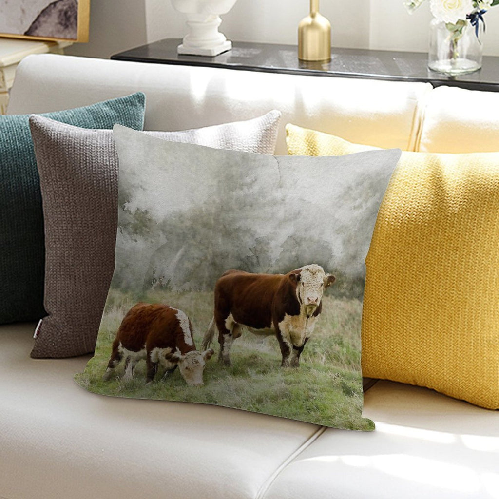 Hereford Bull And Cow Watercolour Photograph Soft Fade-Resistant Throw Pillow