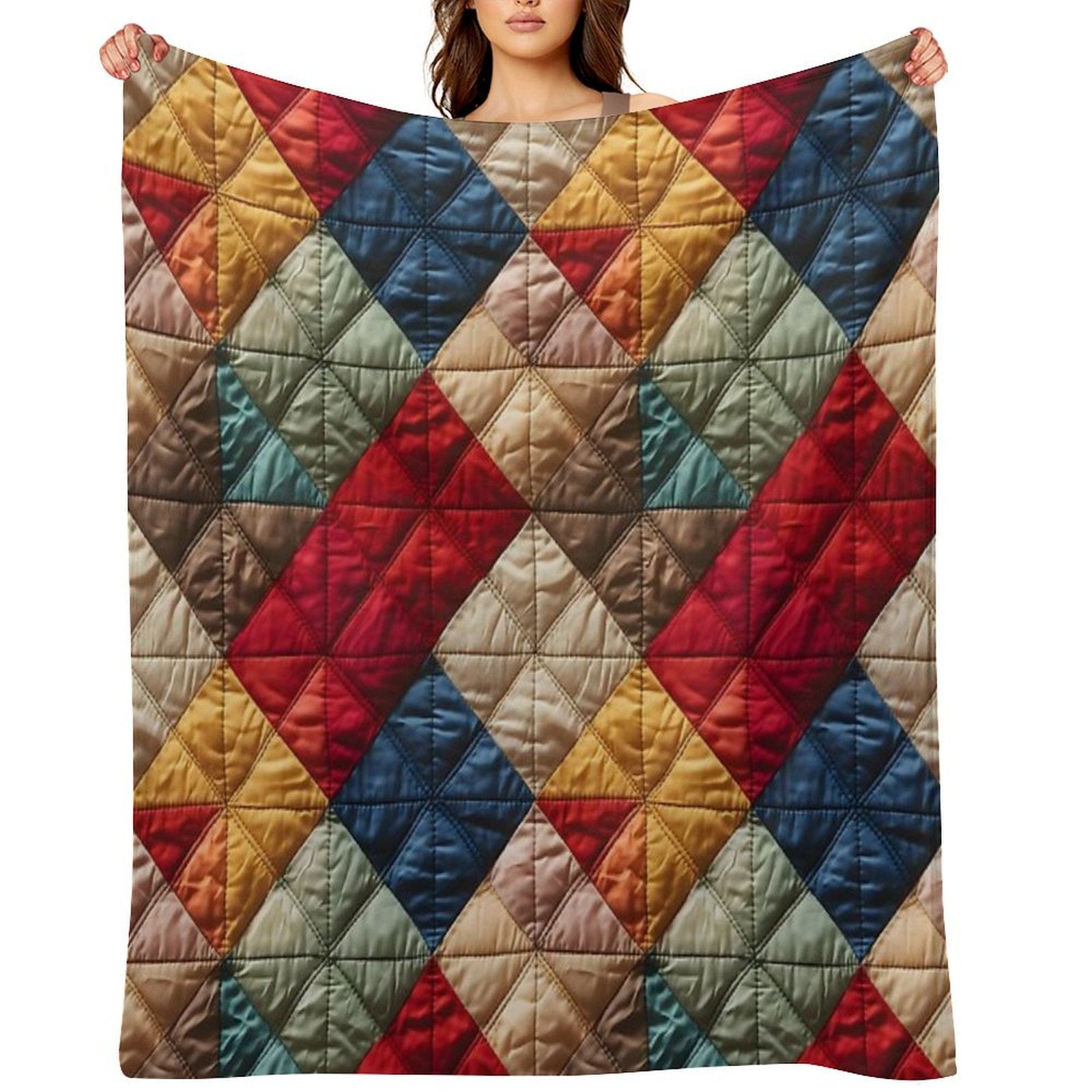 Vintage Geometric Patchwork Pattern Gift-ready Throw Blanket
