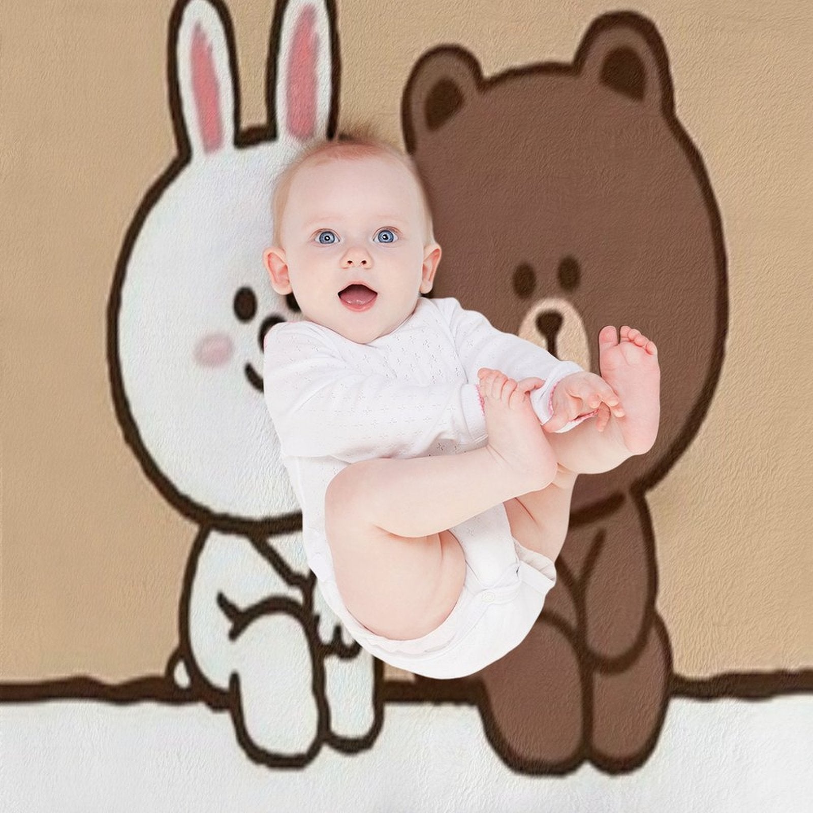 Brown Cony Bear Machine-washable Throw Blanket