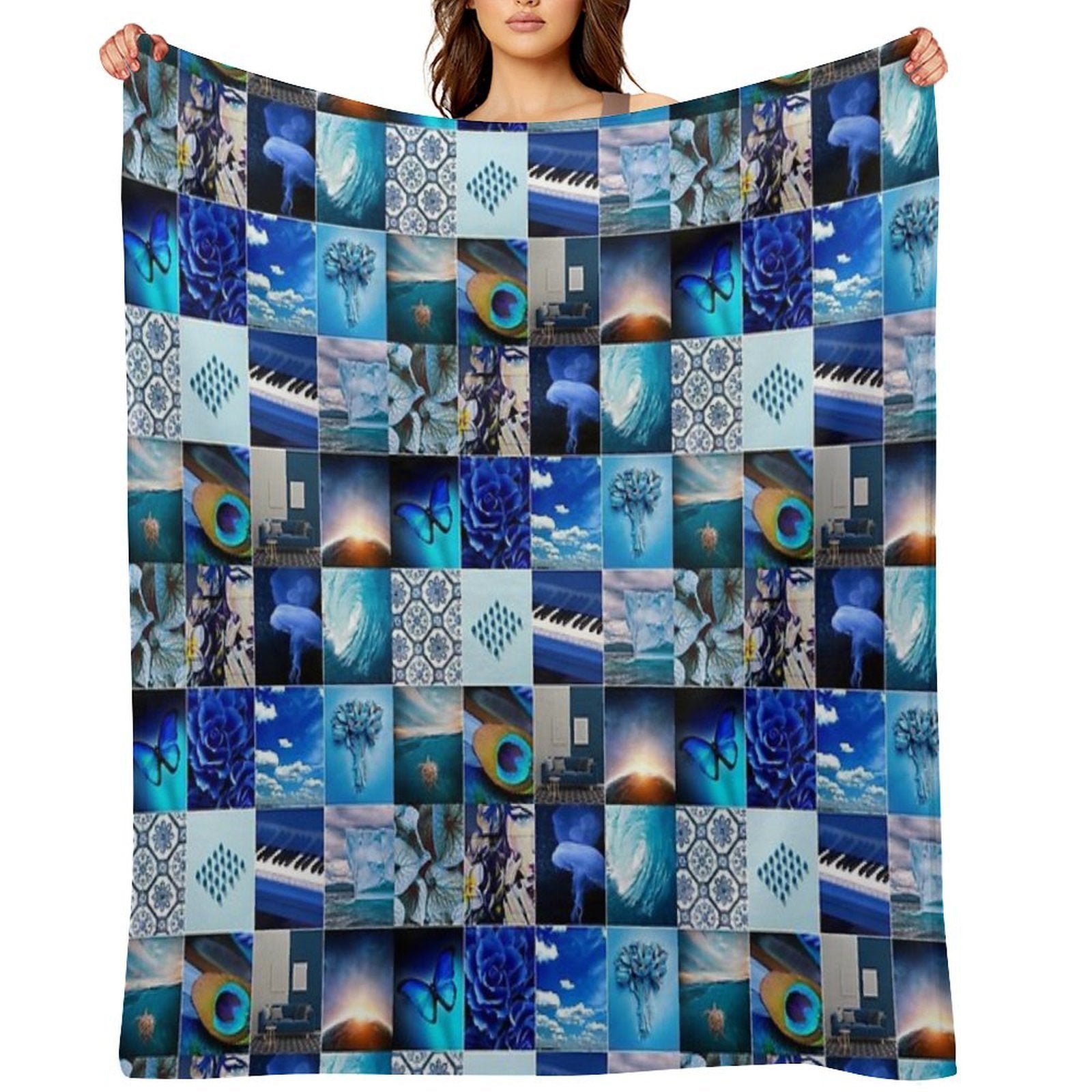 Blue Lovers Photo Collage Anti-pilling Throw Blanket