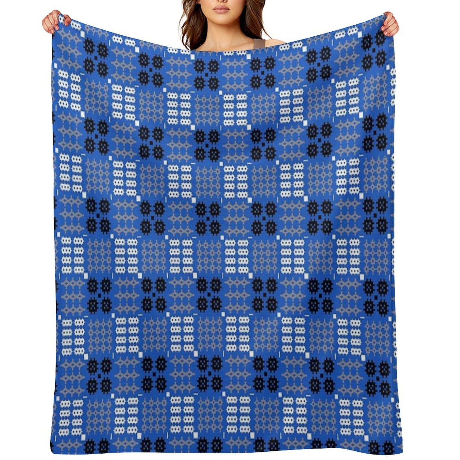 Welsh Tapestry Pattern, Carthen Cymraeg, Cymreig (blue) Gift-ready Throw Blanket