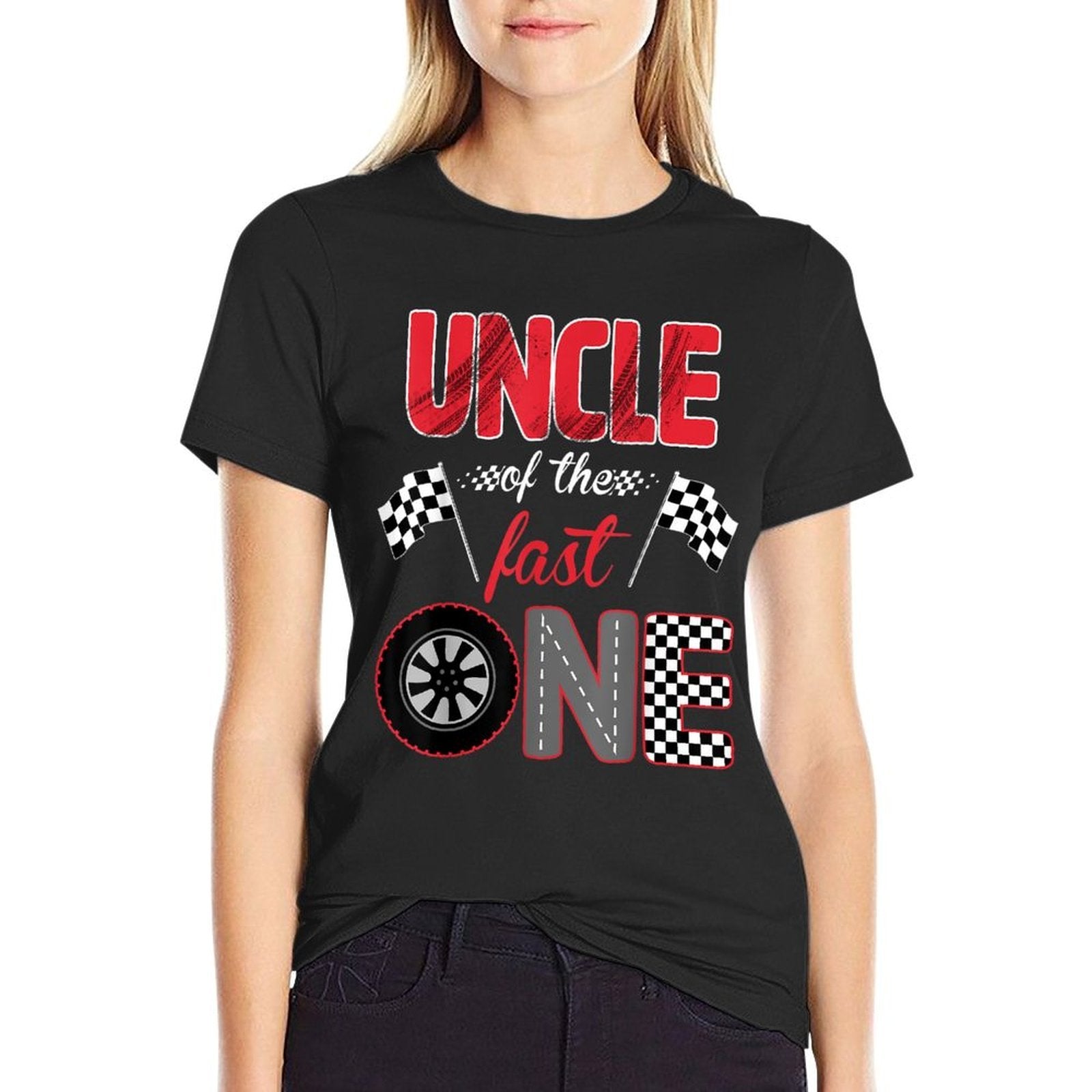 Uncle Of The Fast One Birthday 1st Race Car Family  Heathered Texture T-Shirt