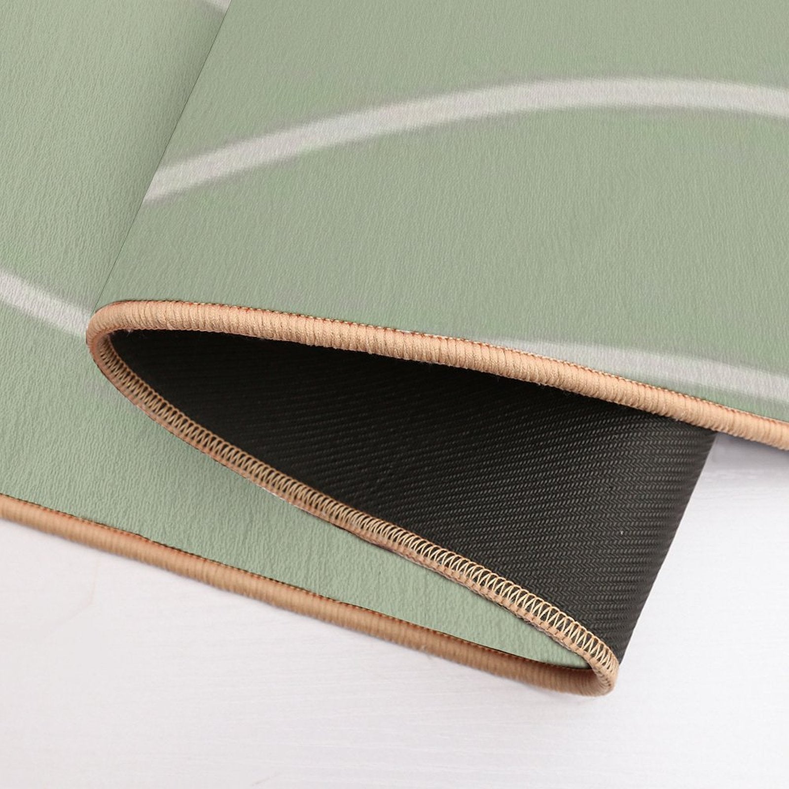 Sage Waves - Minimalist Abstract Line Pattern in Sage Green And Beige  Odorless Bath Mat